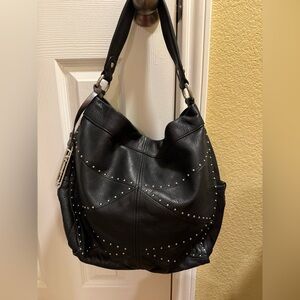 B Makowsky Black Studded Leather Hobo Bag